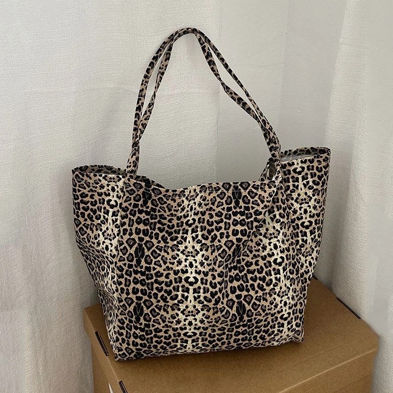 Fashion Women\'s Bag Leopard Pattern Crossbody Bag Handbag Large Capacity Shoulder Shopping Bag Simple Canvas Female Bags