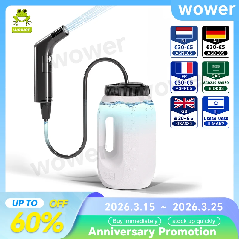 

2.5L Portable Electric Bidet Rechargeable Shataf Hand Bidet Butt Sprayer for Personal Hygiene Cleaning Travel Camping Bidet