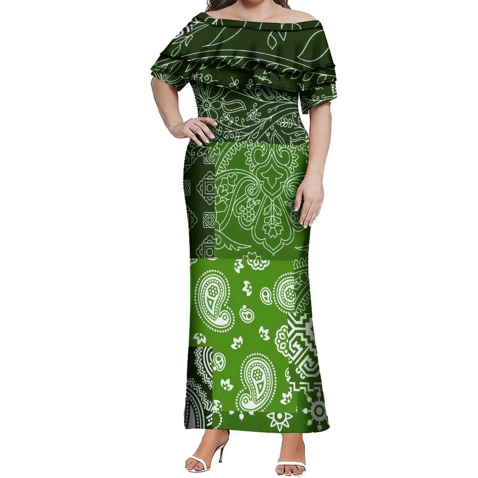 Elegante vestido de emagrecimento de folha de lótus de camada dupla de um ombro para o verão bandana vestido de festa e festival personalizado feminino