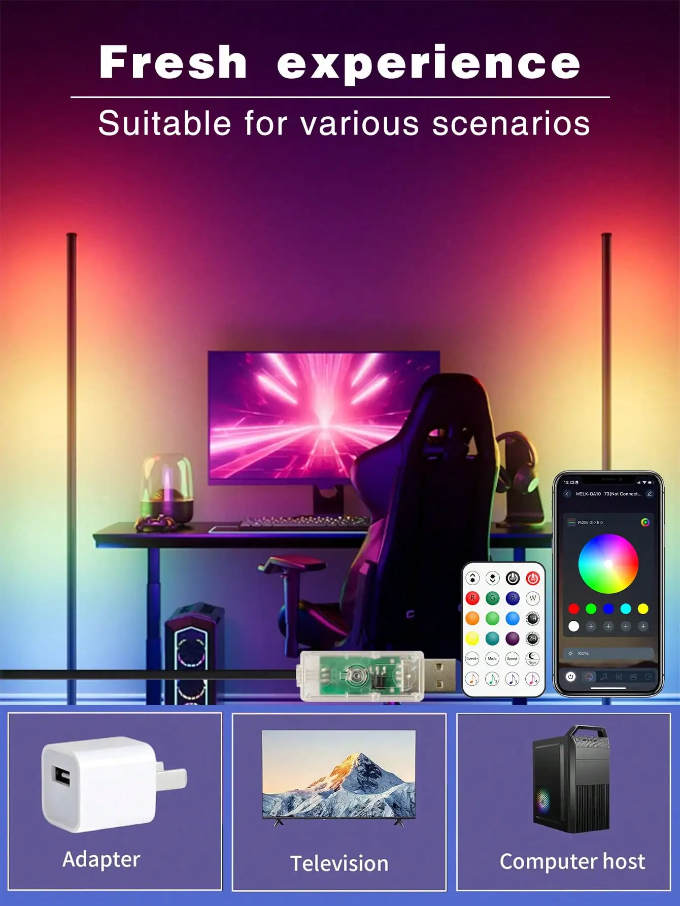 47" NBBUFF RGBIC Corner Floor Lamp: App/Remote, Music Sync, for Home & Holiday Decor