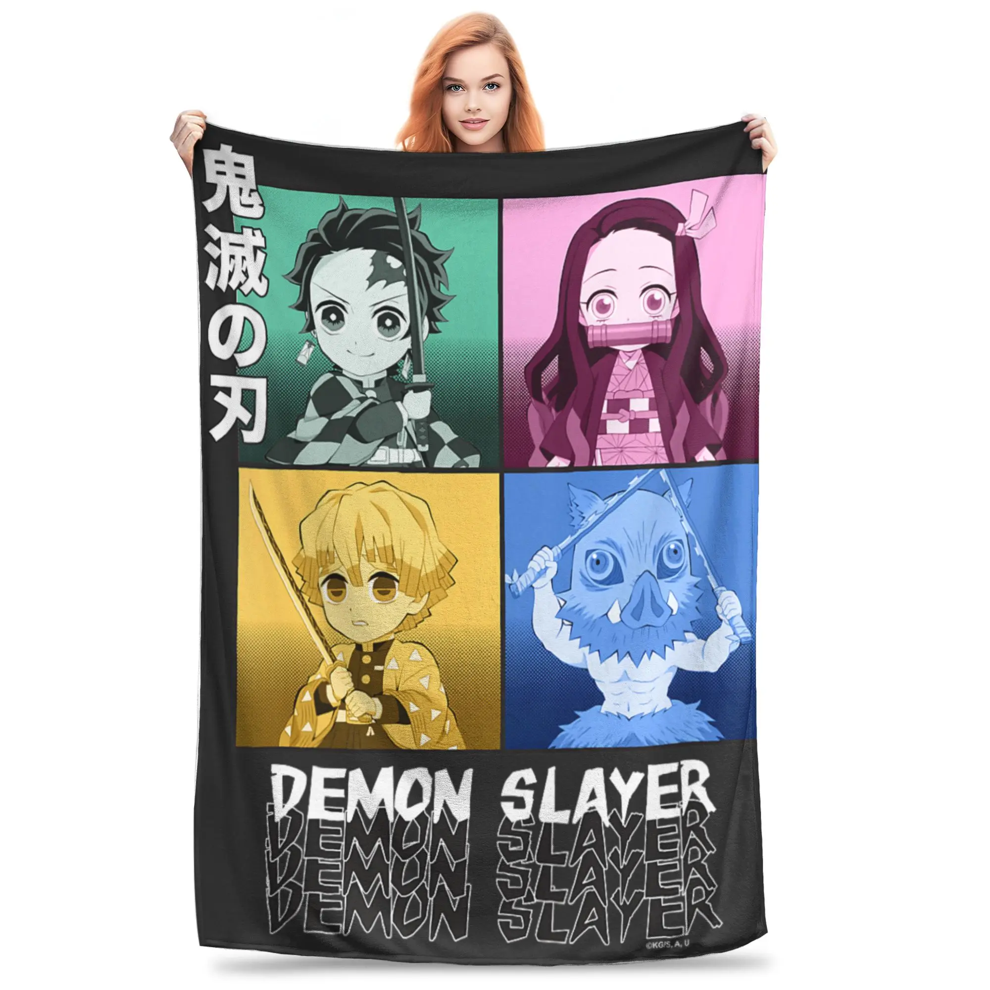 1PC Home Kids Demon Slayers Kimetsu no Yaiba Pop Art Chibi  Blanket Throw Super Cosy Plush Living Room Sofa