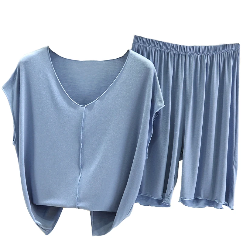 Modale Estate Sottile Allentato Casa Spwear di Grandi Dimensioni V-Ne Svel T-irt A Vita Alta Orti Set A Due Pezzi Abbigliamento Casual da Donna