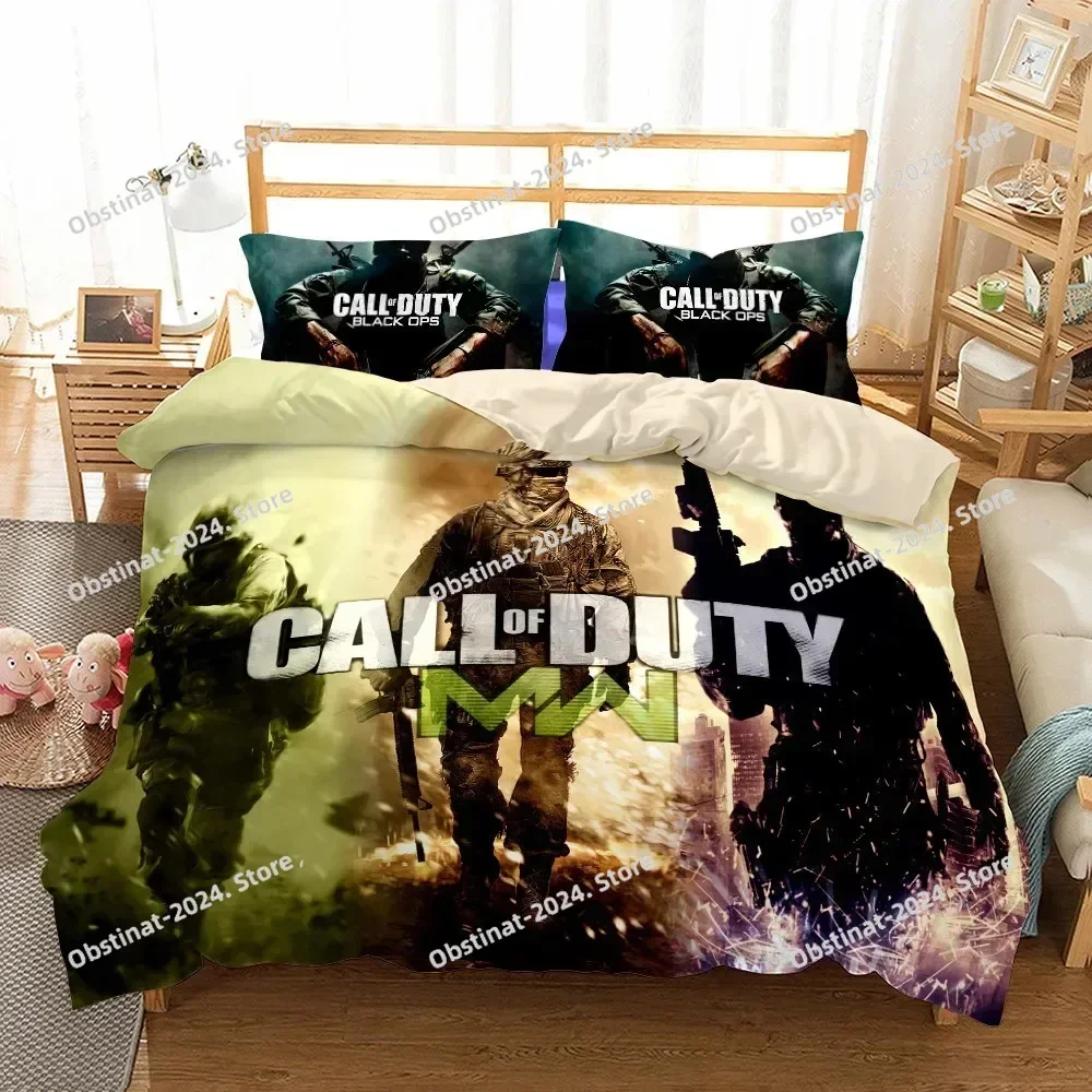 طقم سرير مزدوج فردي من Call of Duty مطبوع مع غطاء وسادة غطاء لحاف سرير ناعم فردي مزدوج كوين سوبر كينج مقاس غرفة نوم