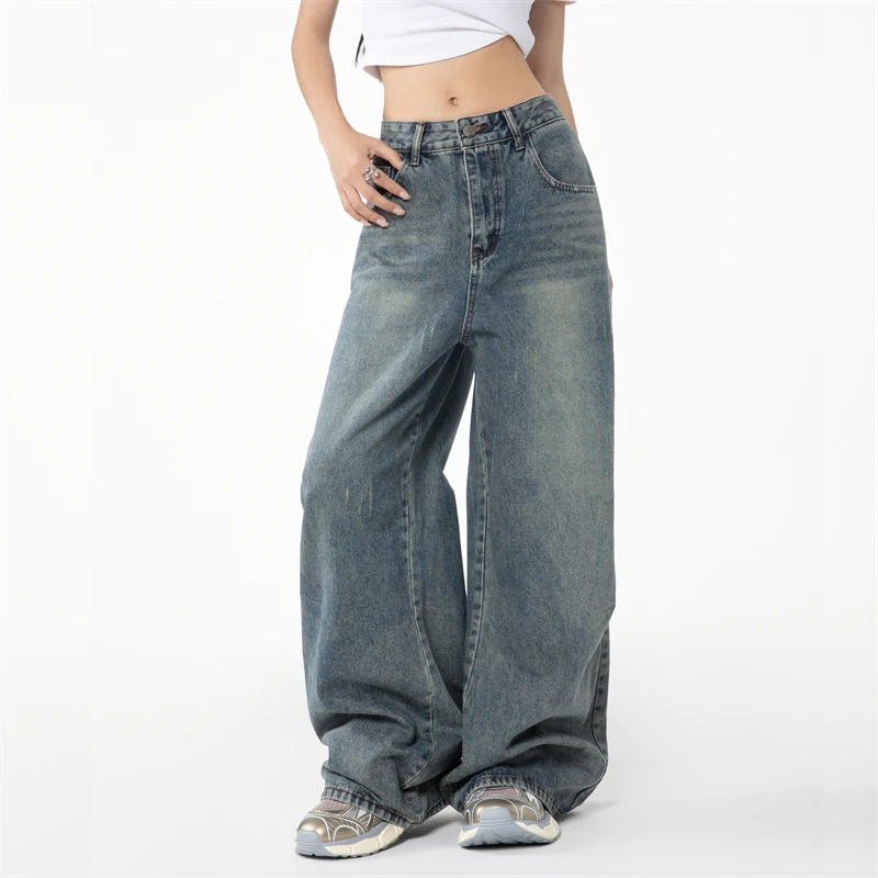 Low Waist Baggy Jeans for Women 2024 Fashion 90s Vintage 2000s Clothes Y2k Blue Women\'s Wide Denim Pants Woman Trousers Jeans