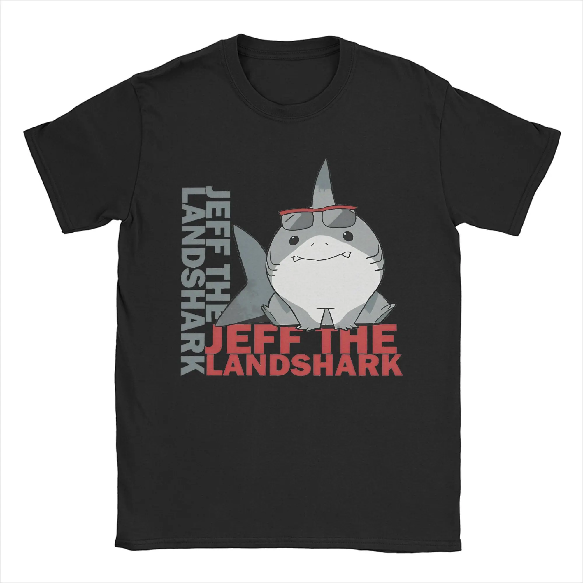 Retro Cute Jeffs the landshark T Shirt Men's Round Neck Short Sleeve Top Tee  Cotton Summer Tops