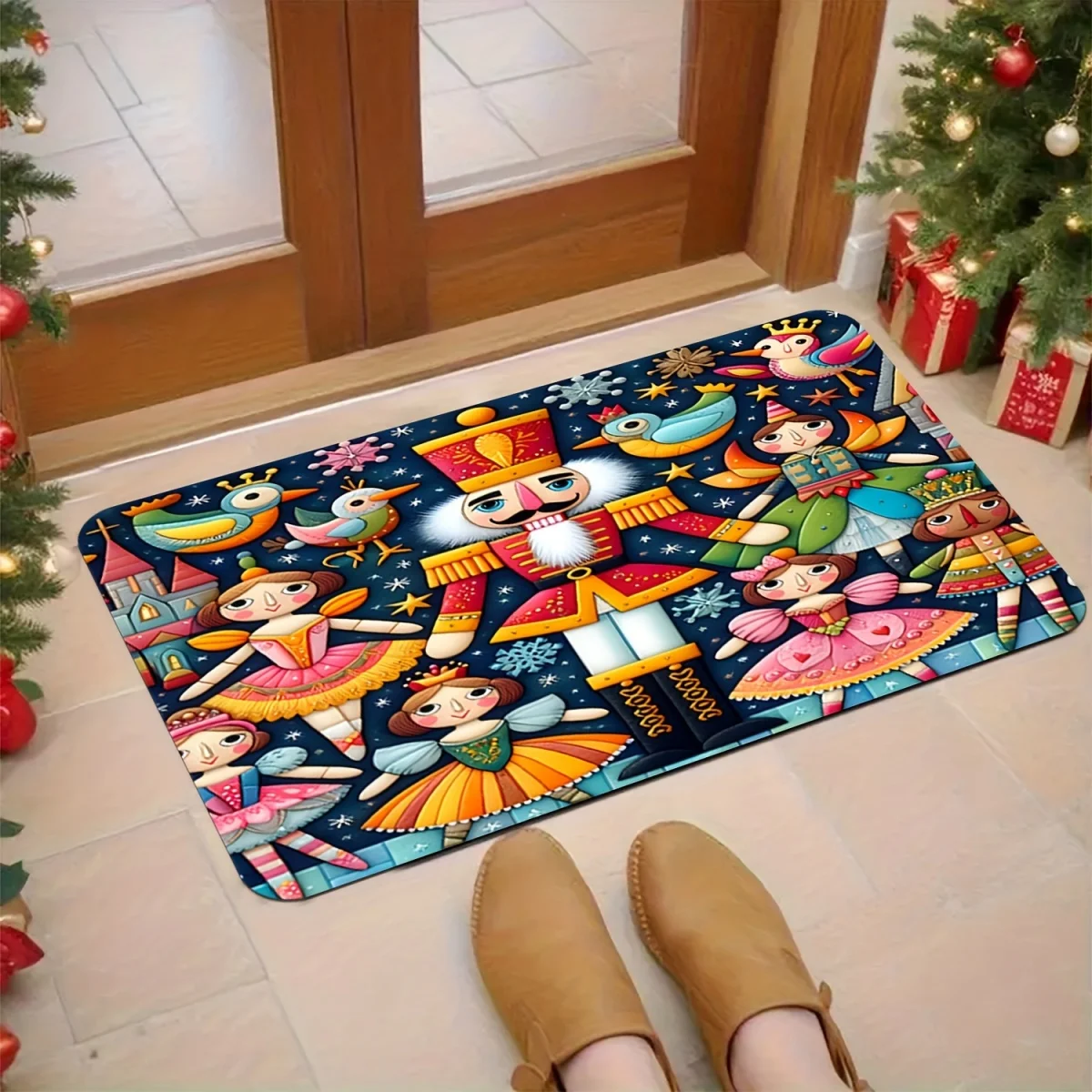 Christmas Nutcracker Figure Print Floor Mat Holiday Festive Theme Entrance Rug Home Interior Decor Door Mat