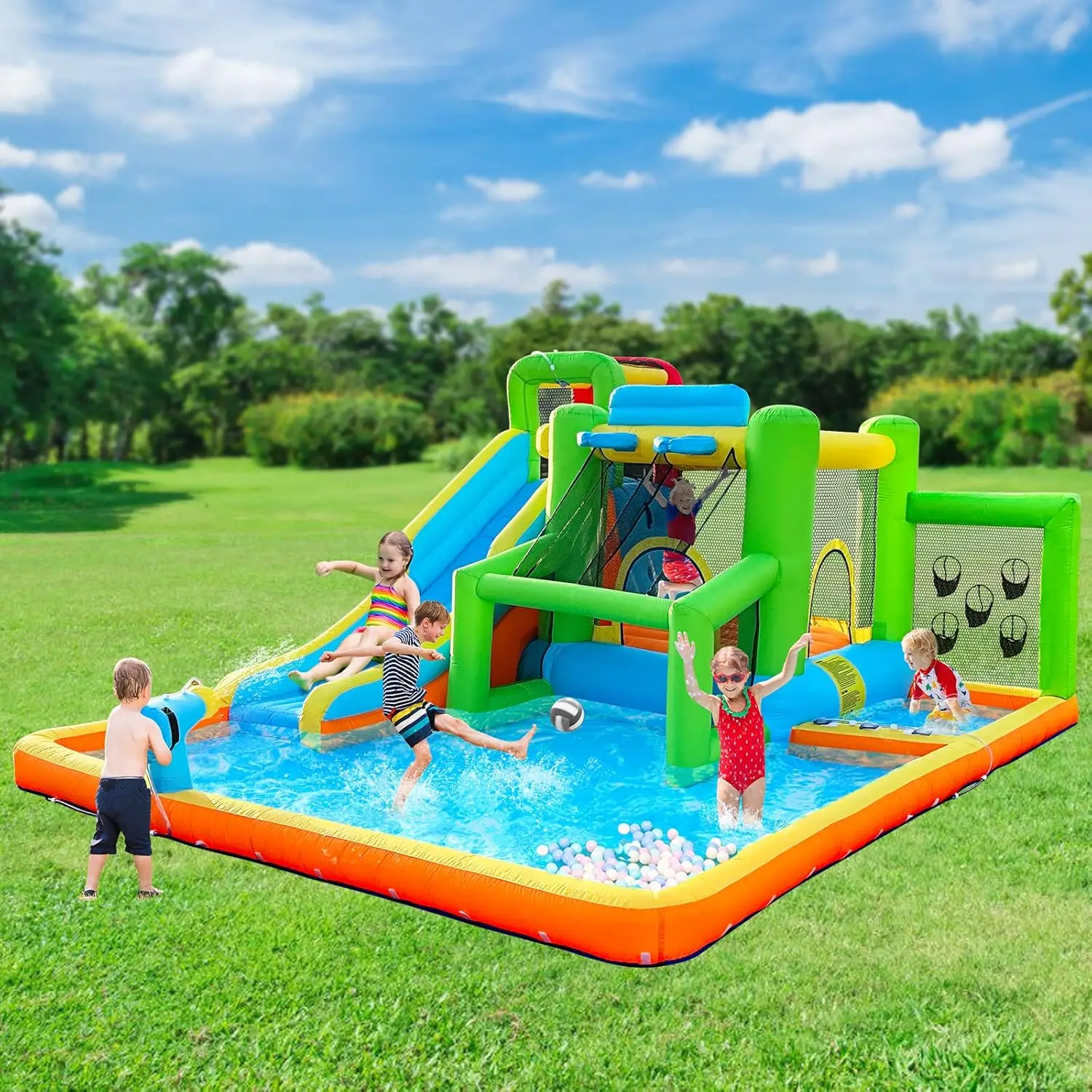 Inflatable Bounce House Water Slide, 9 in 1 Bounce House for Kids Indoor Outdoor Bouncy House with 550W Blower, Water Bounce Hou