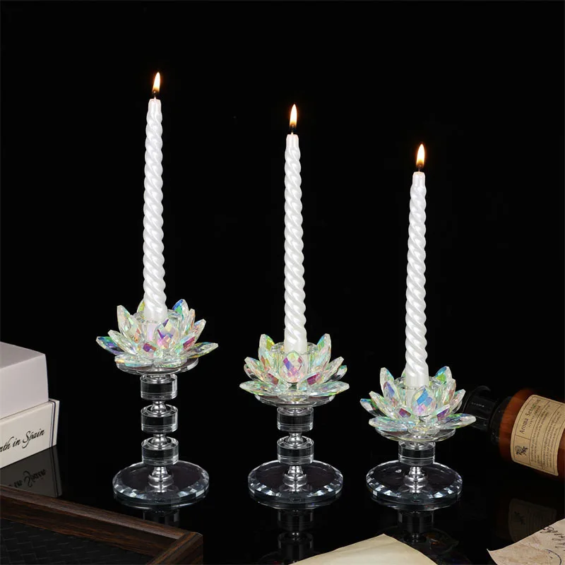Lotus Crystal Candlestick Ornament Decoration Candle Holder Romantic Candlelight Dinner Party Stick Candle Stand Wedding