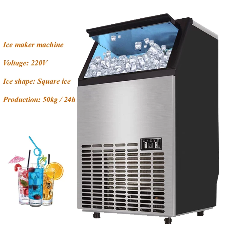 Commercial Ice Maker Tea Shop Milk Tea Room Automatic Ice Machine 50KG Ice Making Machine Household Ice Cube Maker