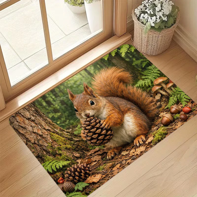 1pc Forest‑Red‑Squirrel Print Welcome Doormat, Indoor & Outdoor Floor Mat for Kitchen, Dining Room, Home and Party Decor