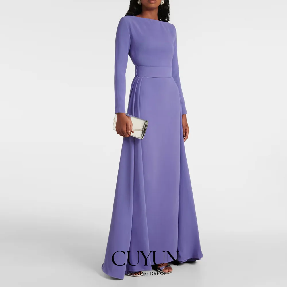 

CUYUN Saudi Modest Long Sleeves Women Evening Dresses Purple A Line Elegant Formal Event Dress Party Gown Customized 2026