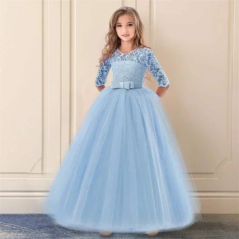 Teen Girls White Lace Princess Bridesmaid Dresses Kids Dress for Party Children Pageant Wedding Gown Evening Christmas Costume