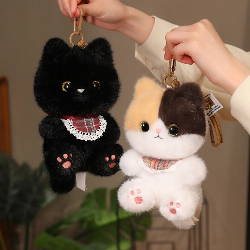 Realistic Fluffy Cat Plush Toy Cartoon Sitting Kitten Stuffed Animal Doll Keychain Bags Hanging Decor Birthday Gift