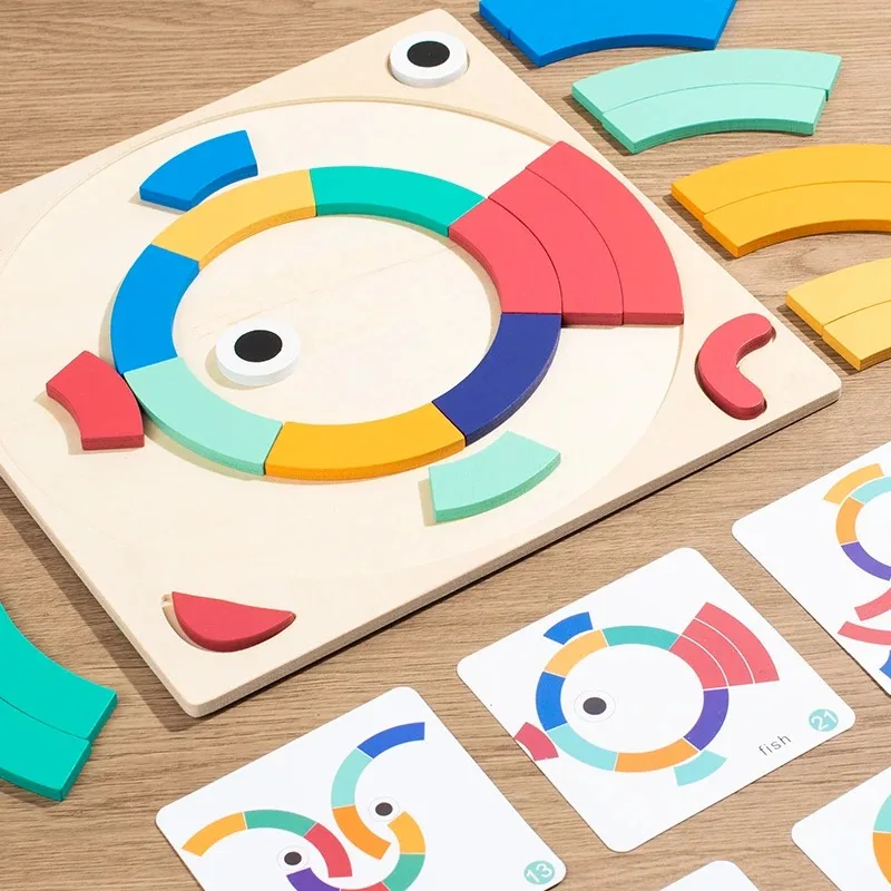 /3D DIY Jigsaw Puzzle Rainbow Blocks - Kids Creative Brain Teaser Educational Wood ToyBaby Fun Variety Matching Educational Play