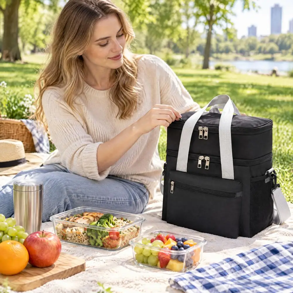 Insulated Lunch Bag for Women Thermal for Work Insulated Double Deck Lunch Bag Capacity Quilted Thermal Tote for Office