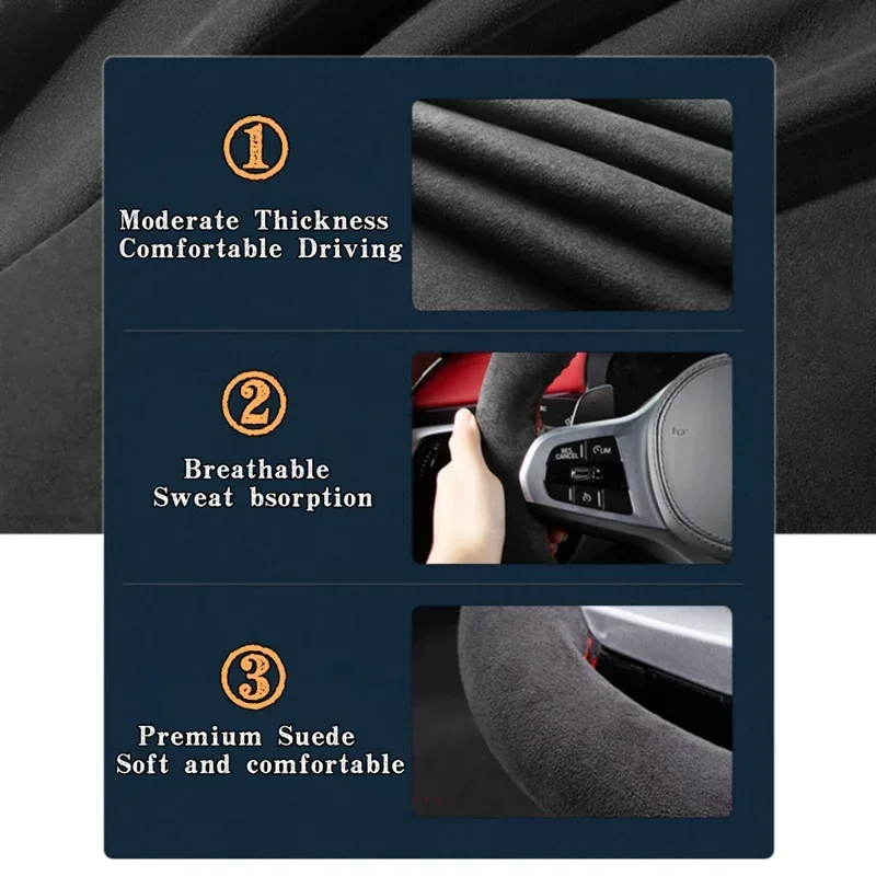 Car Steering Wheel Cover 508 208 3008 4008 5008 2016-2020 Suede Genuine Leather Steering Wrap Braid Cover For Peugeot E-208 view 2