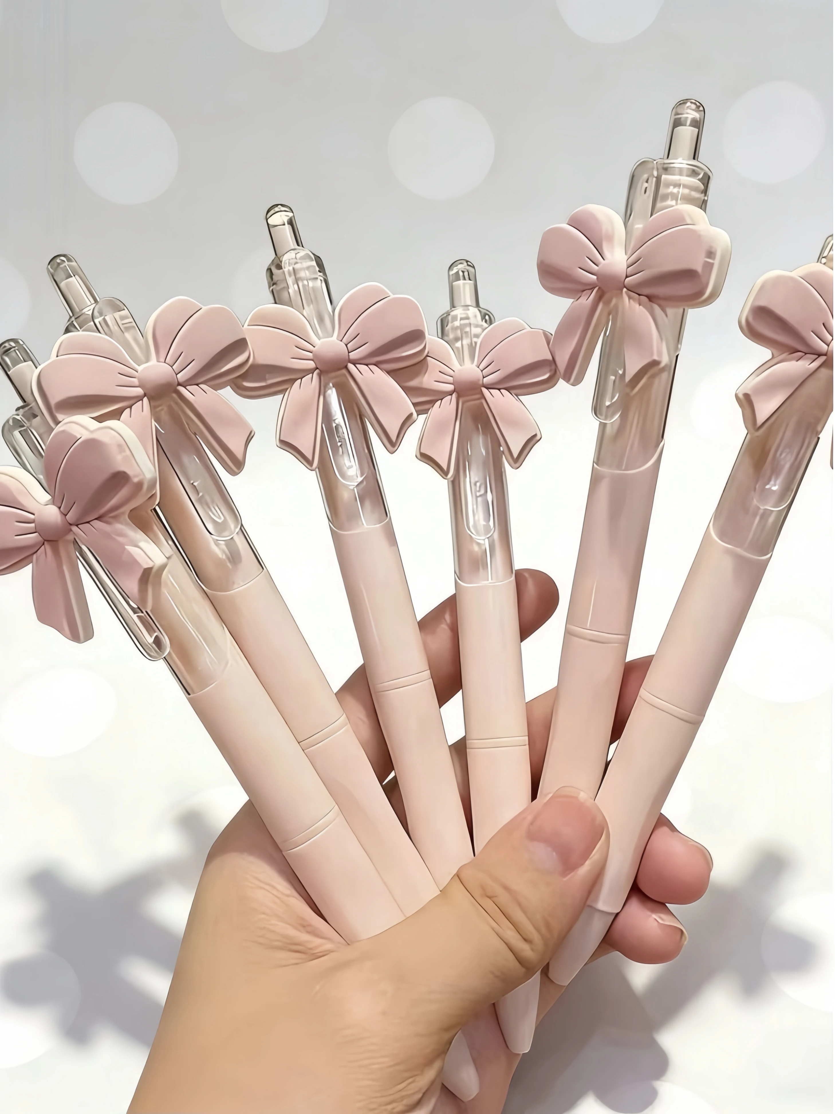 

6pcs Ins Style 0.5mm Ballpoint Pen,High Quality Pressurized Round Pen,Student Girl Gift Pen,Cute Pink Bow Tie Design,Party Favor
