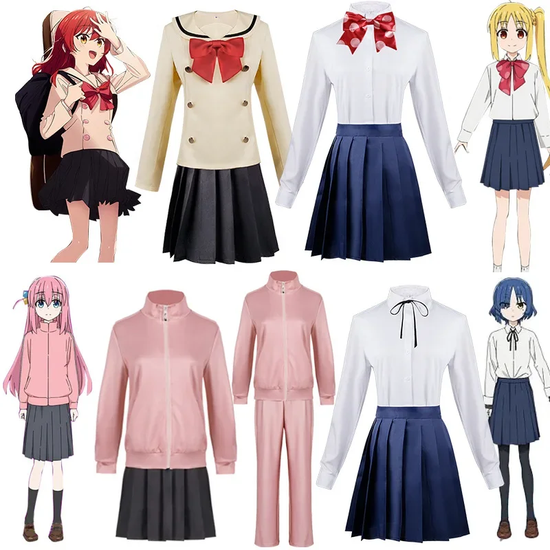 Gotou Hatori Cosplay Bocchi The Rock Kita Ikuyo Cosplay Costume JK Uniform Pink Jacket Skirt Wig Suit Halloween Women