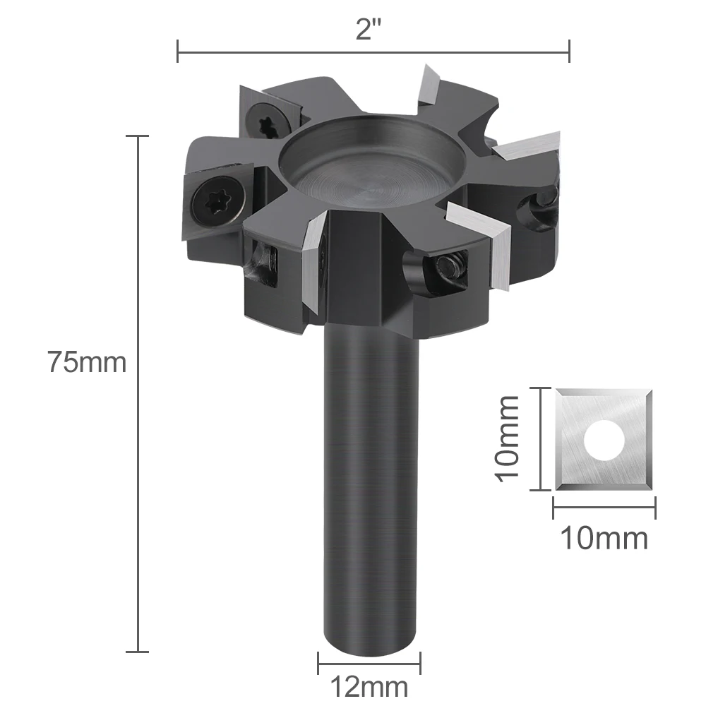 XCAN CNC Spoilboard Surfacing Router Bit 12mm 1/2 Shank Carbide Insert Milling Cutter Upgrade 6 Wing Wood Slab Flattening Bit