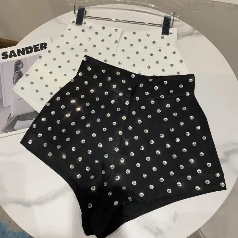 Fashion Large Particle Glass Rhinestone Super Short Shorts Female 2024 Summer New Temperament Suit Fabric Shorts Women Shorts