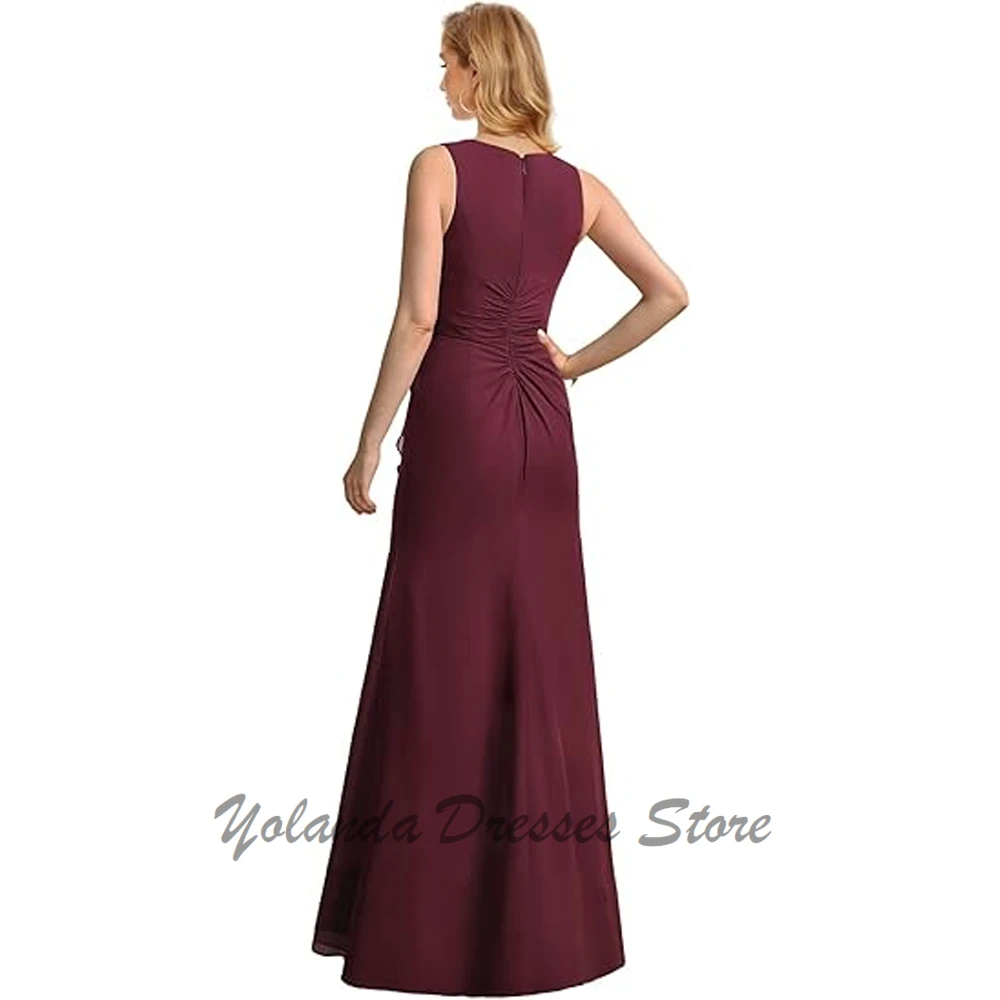 Vestido de noche de gasa para madre de la novia, traje Formal con cuentas, cuello en V, cremallera en la espalda, longitud hasta el suelo, moderno, 2 piezas