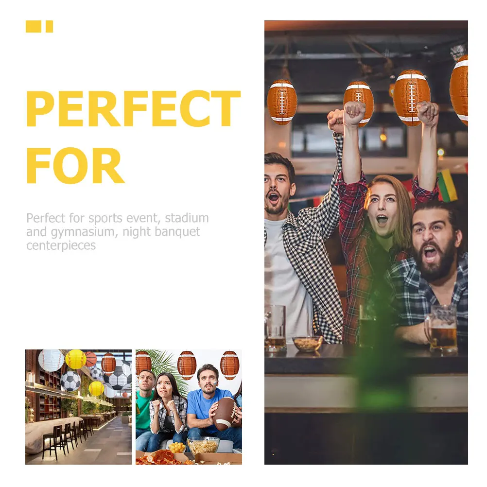 

3Pcs Rugby Pattern Paper Hanging Lanterns Sports Party Decoration Festival Lantern Ceiling Rugby Shape Hanging Lanterns