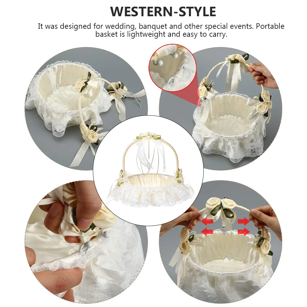 

Bridal Flower Basket Wedding Baskets Simple Milk White Portable Storage Basket For Banquet Party Events Reusable Petals