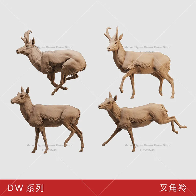 Figurines miniatures à l'échelle 1/64 1/35, figurines blanches non peintes, mini-modèles d'animaux terrestres d'Amérique du Nord, Pronghorns Evolve Such Speed