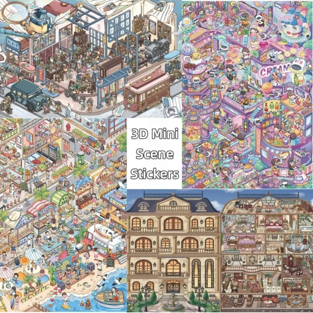 PET 3D Miniature Stickers Cyber ​​Future Die-cut DIY Scene Stickers The Way Home Street Scene Scrapbook Stickers Art Collection