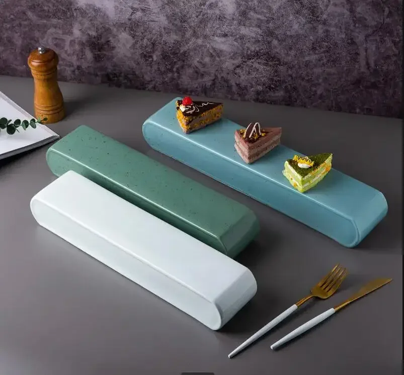 

Японская прямоугольная десертная тарелка для ресторана, сашими, суши, домашняя кухня, керамическая посуда, витрина для свадебного торта