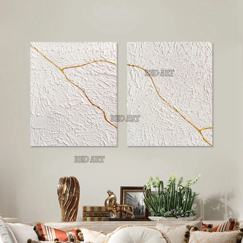 

2 Panels Office Decor 2 Piecesc Abstract White Thick Acrylic Hand Drawing Oil Painting Group Pictures Canvas Wall Art