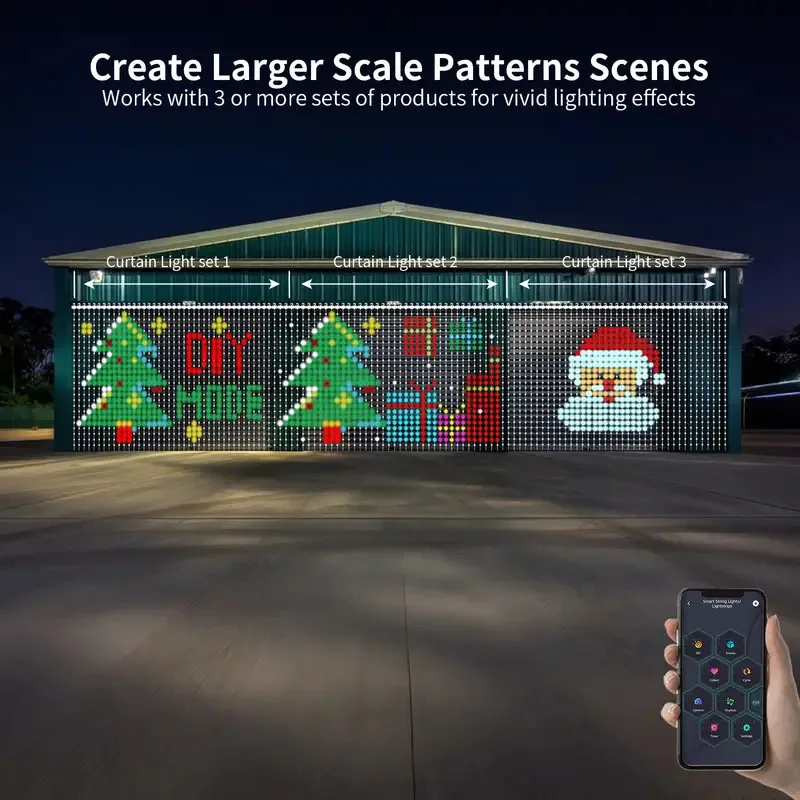 2025 أضواء عيد الميلاد الذكية بلوتوث مع التحكم في التطبيق لتقوم بها بنفسك RGBIC الستار LED سلسلة ضوء للحزب عيد الميلاد ديكور المنزل الهدايا