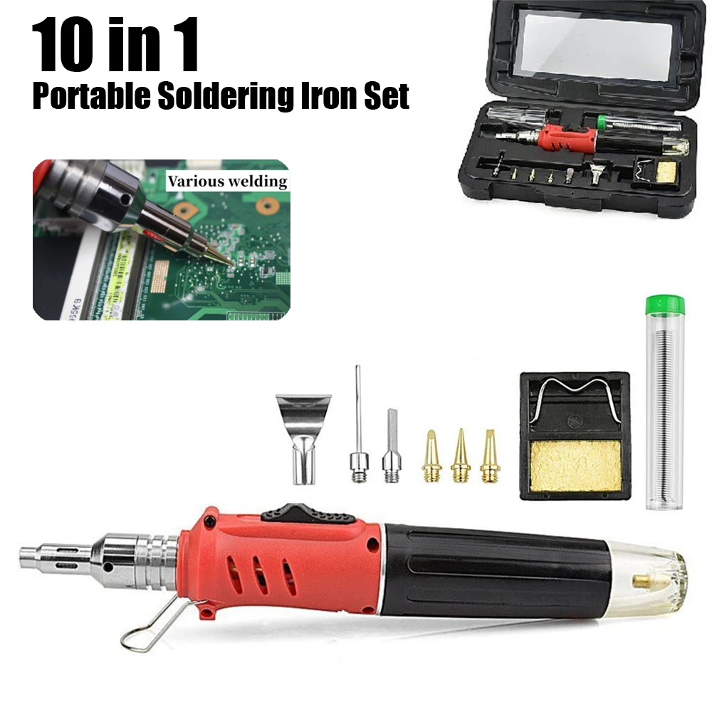 

10-In-1 Gas Soldering Iron with CASE Set Multifunction HS-1115K Butane Lighter Spray Gun Set Portable Welding Equipment Tool