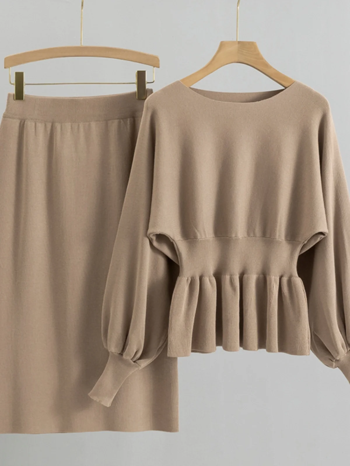 

Ele Retro Lantern Sve Long Sve High Waist Skirt Two Piece Set Women's Spring Autumn Faionable Ensemble