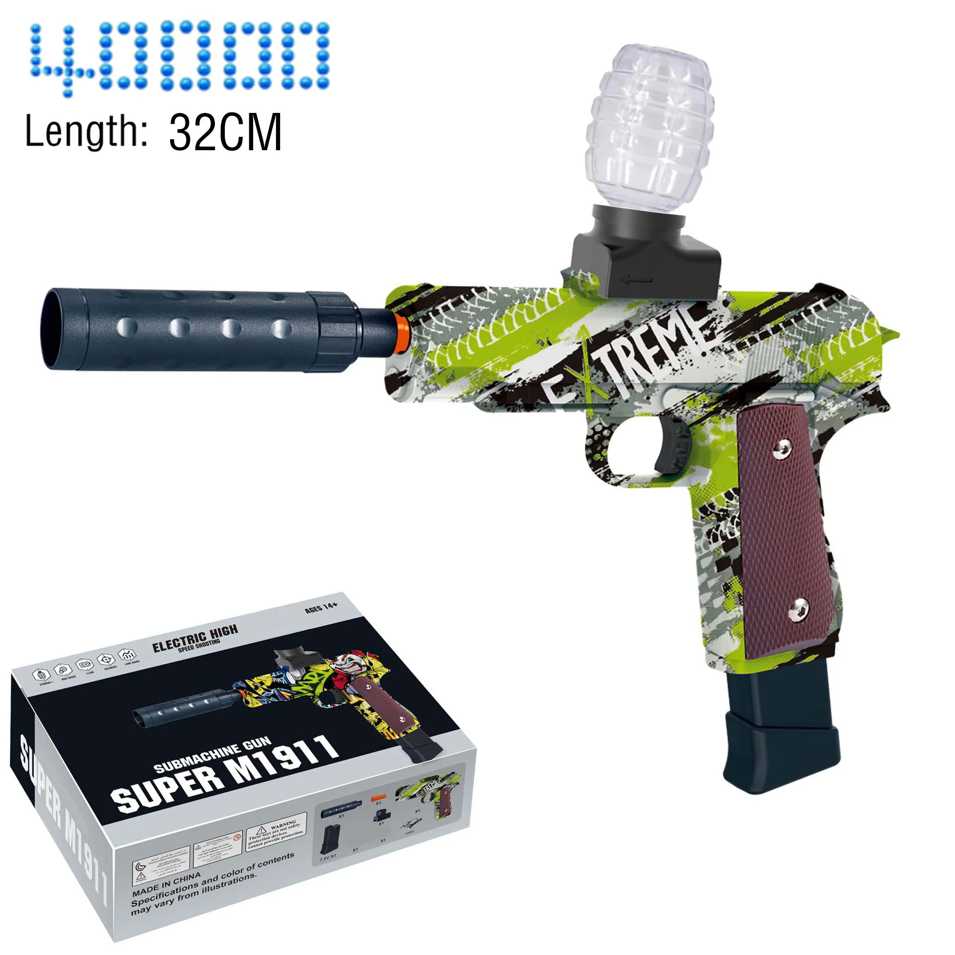 

M1911 Electric gel ball blaster guns glock with drum, Automatic Eco-Friendly Splatter Ball Blaster, For Outdoor Shooting Games
