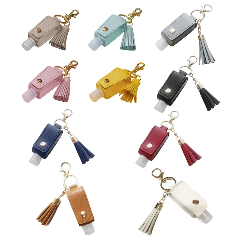 30Ml Hand Sanitizer Holder Portable Empty Leakproof Plastic Travel Bottle with Tassel PU Leather Keychain Holder for Dropship