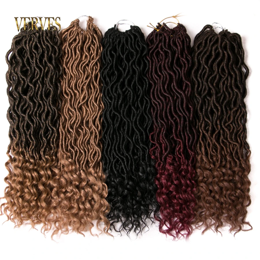 

VERVES Synthetic Locs Curly Crochet Braid Hair Extensions 18 Inch 24 Strands/Pcs Ombre Braiding Hair Afro Brown Black