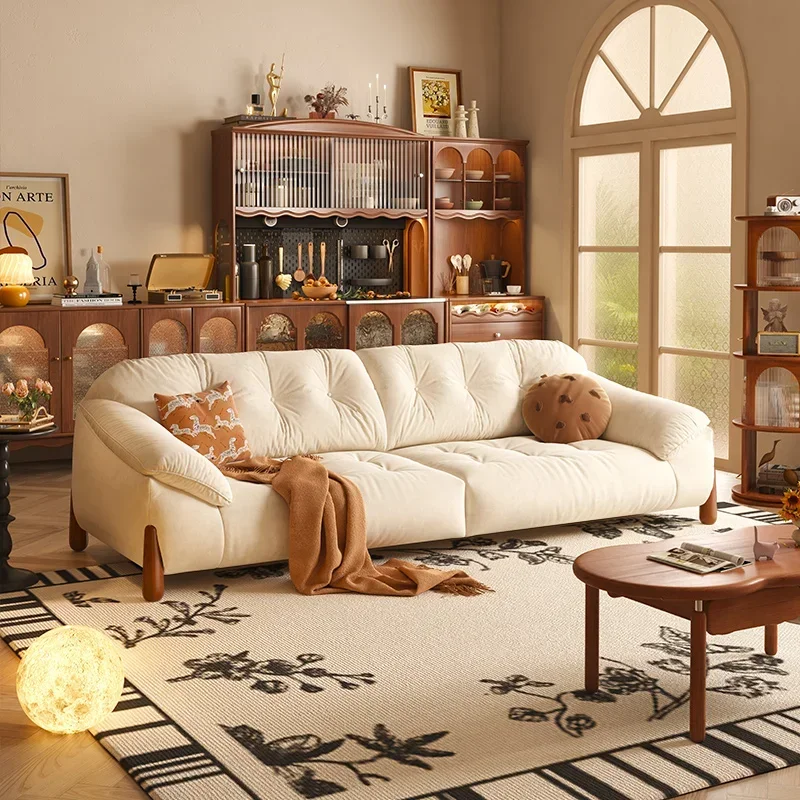 Ear Sofa Living Room Small Apartment Simple Cream Style Straight Row Fabric Sofa Cat Scratch Cloth