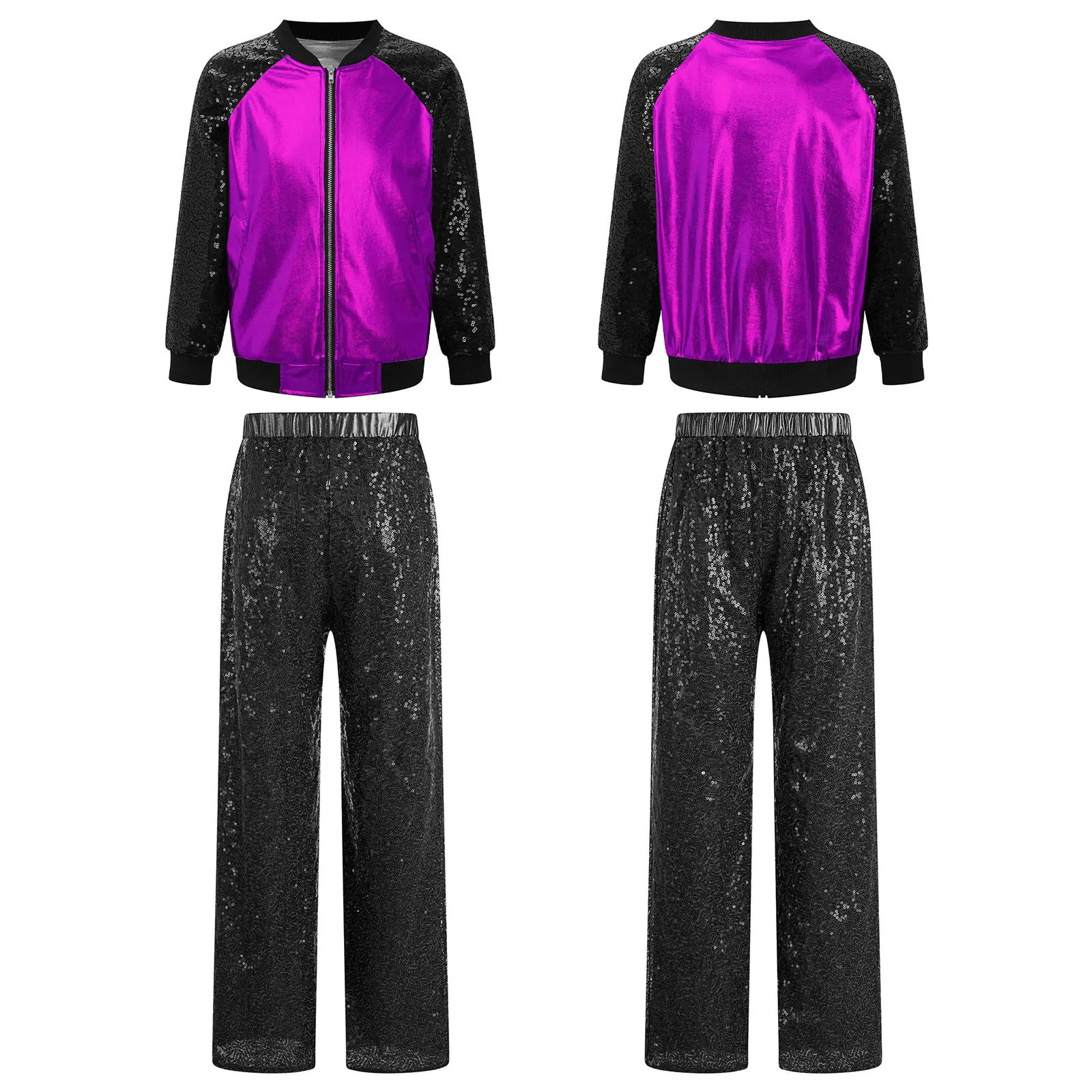 Kinder Mädchen Pailletten Jazz Hip Hop Outfit Kinder Metallic Jacke Hosen Teen Mode Street Dance Wear Party Kostüm Dancewear Sets