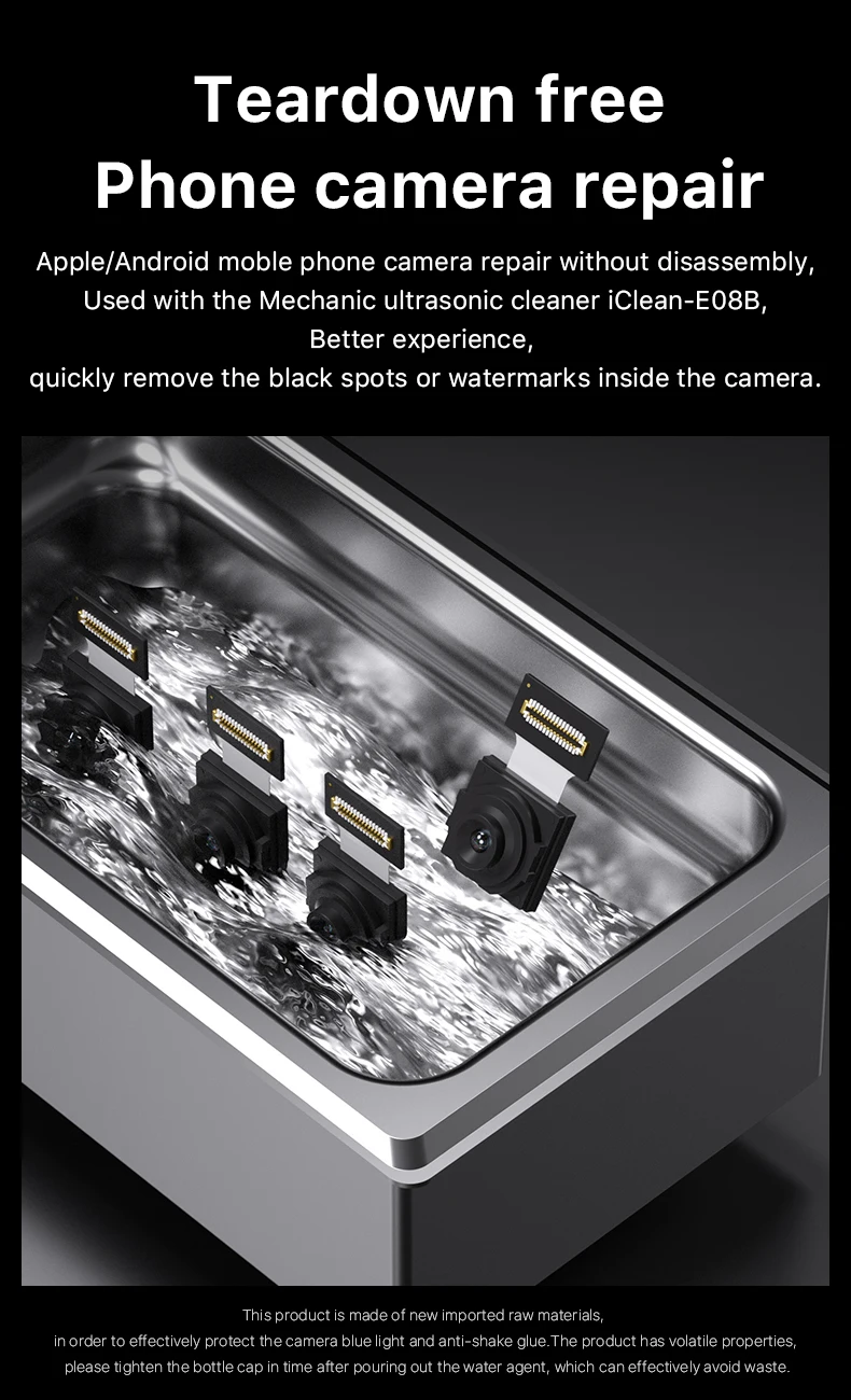 MECHANIC RS180 MAX Mobile Phone Rear Camera Cleaning Agent Ultrasonic Cleaning Camera Watermark Black Spots Thin Solvent Tool