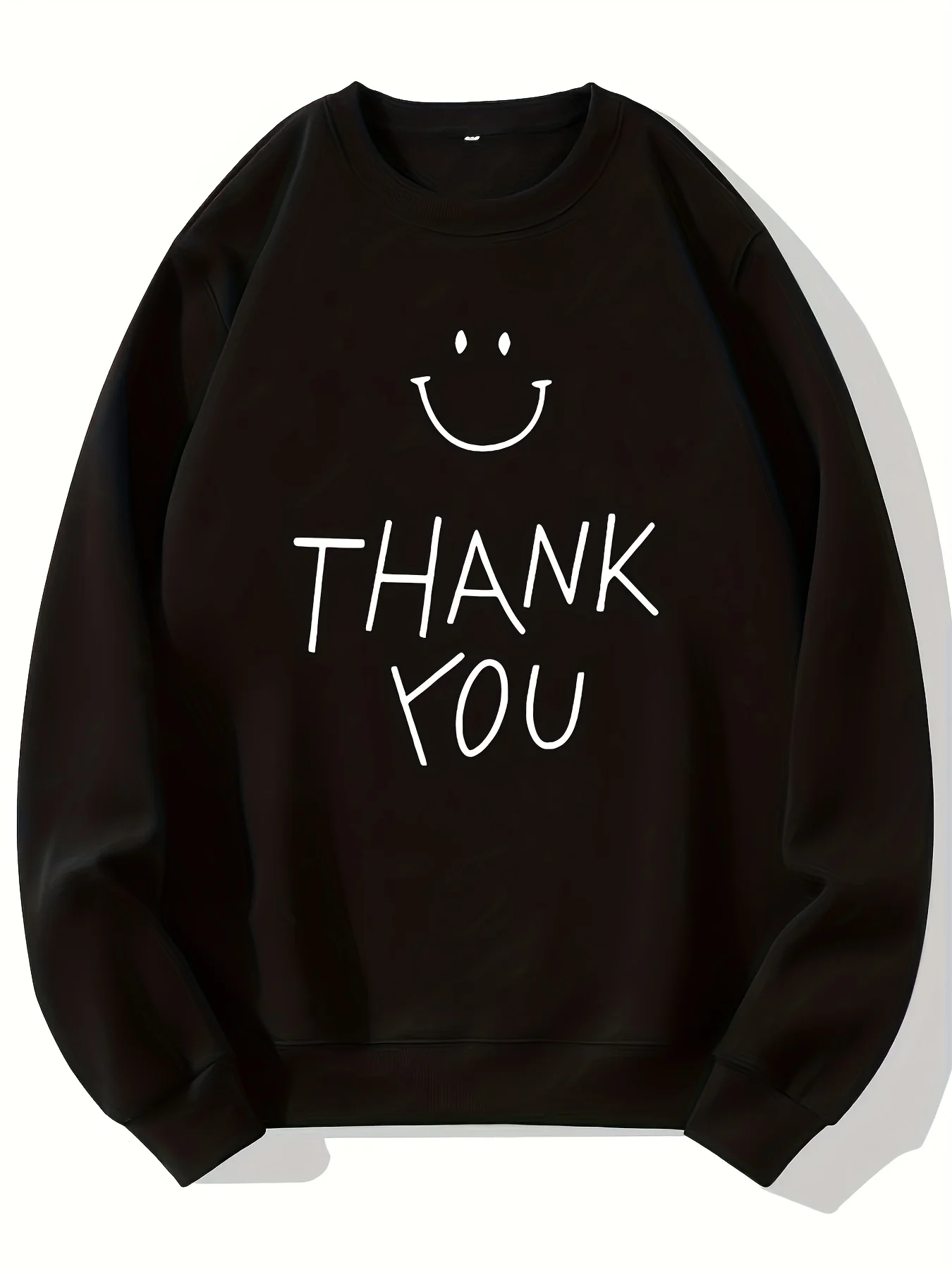 

Men'S Oversized "Thank You" Sweatshirt - Cozy Fleece-Lined, Long Sleeve Crewneck, Warm & Casual, Beige with White Letter Print