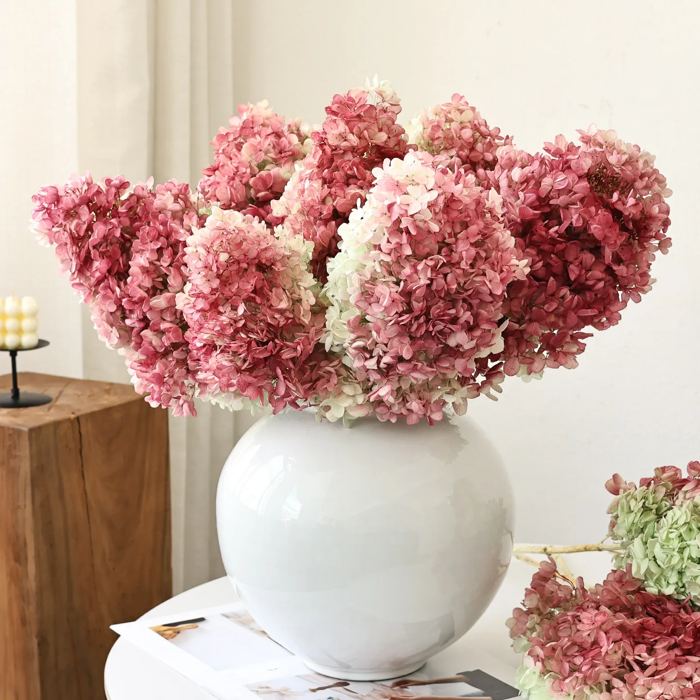 

Natural Dried Hydrangea - Preserved Flowers for Living Room Entryway Table Decor, Retro Vase Arrangement, High-End Home Accent