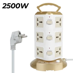 Vertical Overload Protector With 3 USB 12 Way Outlets EU Plug Tower Multi Power Strip EU US UK AU Universal Socket 1.8m Cord