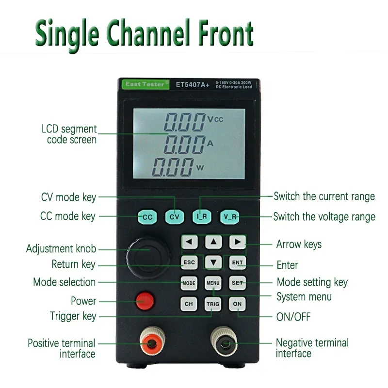 ET5406A+/ET5407A+ 200W 120V 180V 20A 30A Professional Programmable DC Electronic Load Tester 1mV/1mA Battery Tester for CC/CV