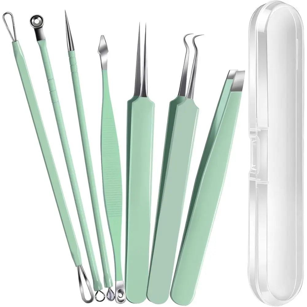 7 Pcs Surgical Grade Black Remover Tools and Pimple Kit, Ingrown Hair Tweezers, Black Tweezers, Precision Tweezers, Pimple Extra