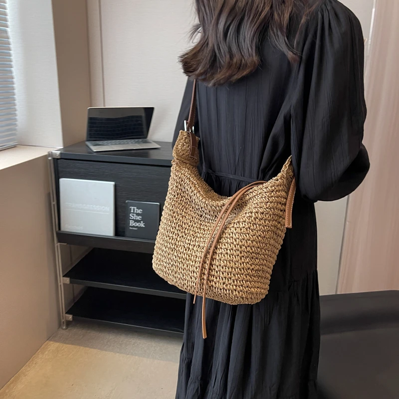 Straw Crossbody Bags Casual Zipper Soild Bags for Women 2024 Fashion Summer Woven Bag Hot Sale Bolsa De Ombro Feminina