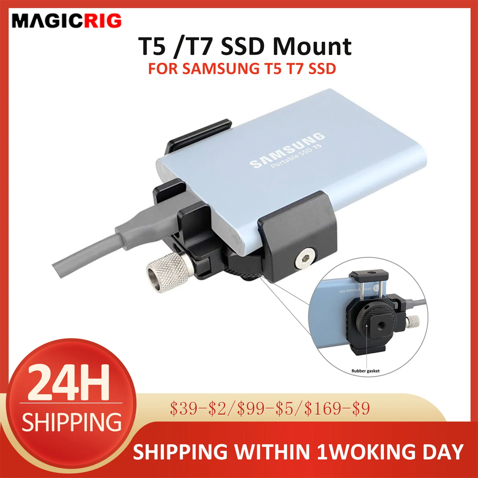 MAGICRIG SSD uchwyt do zewnętrznego SSD z zimnym butą, do Samsung T5 /T7 / T9 SSD, do klatek na kamerę 4K / 6K / 6K Pro