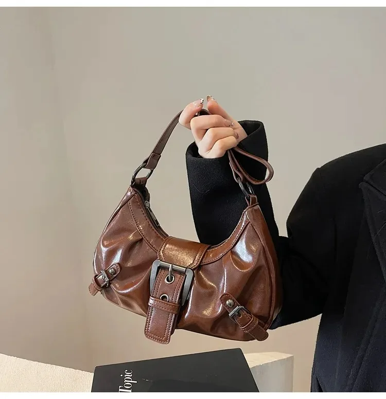 Retro Y2K Plissierte Hobo-Schultertasche für Damen, Trendige Maillard-Style Unterarmtasche, Clutch-Handtaschen für Reisen, Arbeit und Shopping – Detail 37