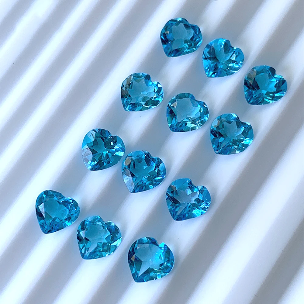 20pcs A Lot Authentic Natural Topaz Swiss Blue Semi-precious Stone Facted Heart 5x5mm Eye Clean Loose Gemstone For Jewelry