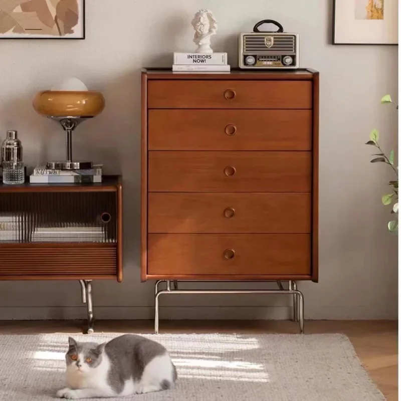 Retro dining side cabinet storage chest of drawers solid wood Nordic living room nine buckets modern simple bedroom bedside